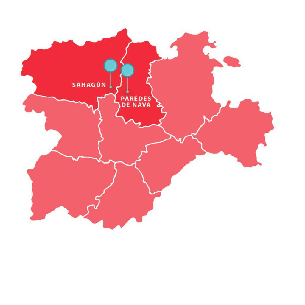 Mapa de Castilla y León con señalización de los dos centros que abren 