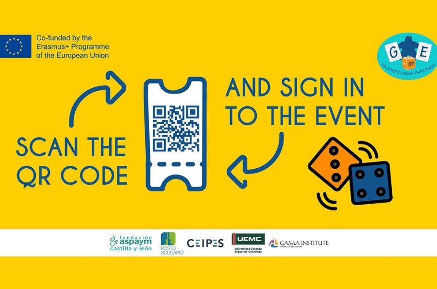 Imagen de la cartelería con el código QR para inscribirse al evento multiplicador del proyecto "The Gamification of Employment"