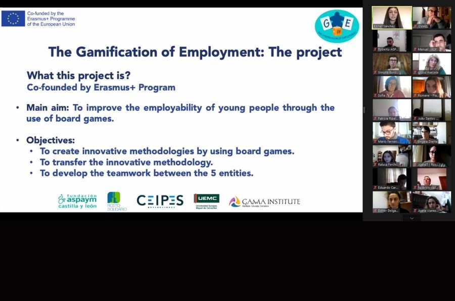 Participantes del evento multiplicador del proyecto The Gamification of Employment comparten los resultados por zoom