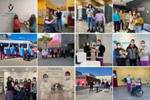 Collage de la entrega del ramo en el día de los empleados de ASPAYM CyL