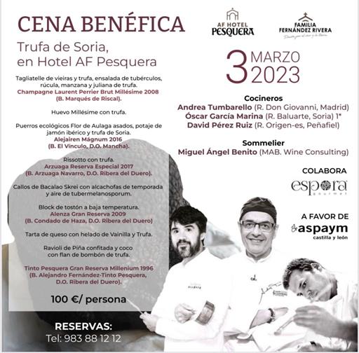 Menú de la cena solidaria a favor de ASPAYM Castilla y León