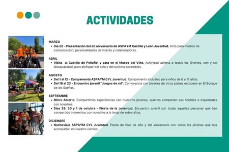 Imagen de la programación de las actividades previstas para el 20 aniversario de APSAYM CYL Juventud