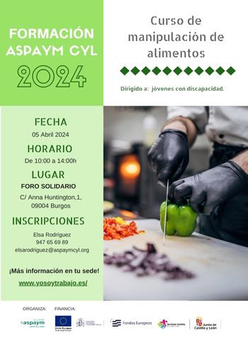 Formación ASPAYM CYL 2024 - Curso de manipulación de alimentos en Burgos